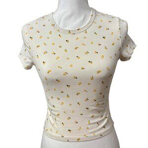 Lemon Print Short Sleeve Girls Pullover Slim Fit Tee Shirt Size M